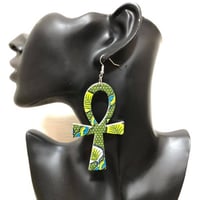 アンク×アフリカンプリント　ウッド　木製　アフリカ　エジプト　Egypt　Ankh　ピアス
