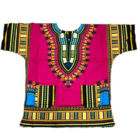 Pink　ユニセックス　男女兼用　ダシキ　Dashiki　半袖シャツ　アフリカンプリント　民族衣装　 ヒッピー　hiphop