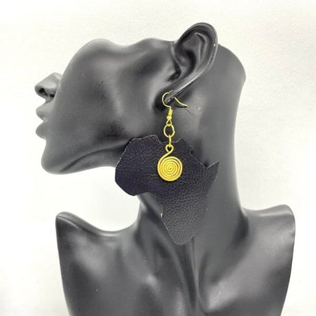 Made in Kenya　アフリカ　ケニア　レザー × 真鍮　アフリカ大陸　ピアス　Leather & Brass Africa Earrings