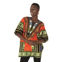 Orange　ユニセックス　男女兼用　ダシキ　Dashiki　半袖シャツ　アフリカンプリント　民族衣装　 ヒッピー　hiphop