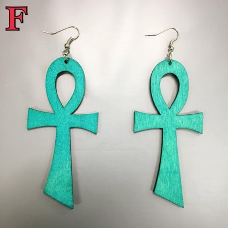 ウッド　木製　アフリカ　アフリカン　エジプト　Egypt　アンク　Ankh　ピアス
