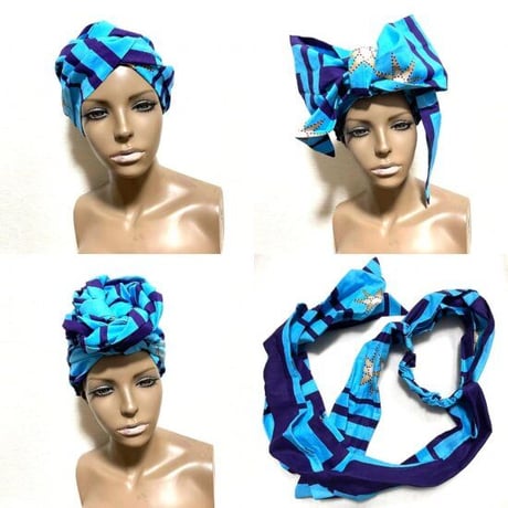 アフリカンプリント　ターバンヘアバンド　クロス　ヘッドラップ　ヘアバンド　African print Head wrap