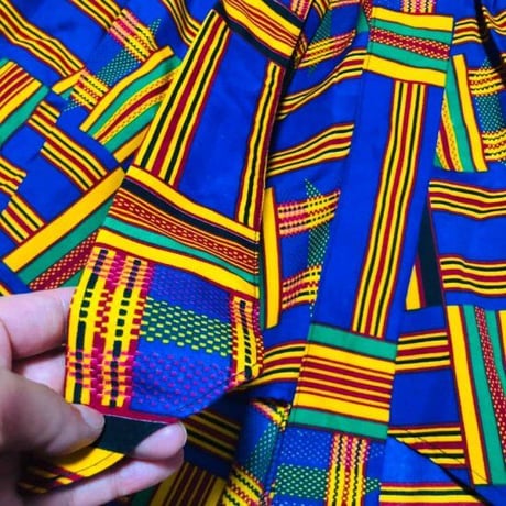 アフリカンプリント　ケンテ　ブルー　ケンテ　Hi-Lo　スカート　African print Kente Skirt