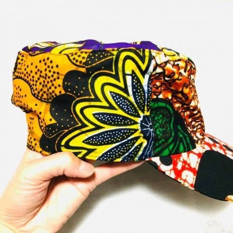 アフリカンプリント　ミリタリーキャップ　パーニュ　キテンゲ　キャップ　ハット　帽子　African print cap