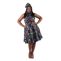 アフリカンプリント　アンカラプリント　スリーブレス　パープル　ボタン　ワンピース　Sleeveless African print Ankara print dress