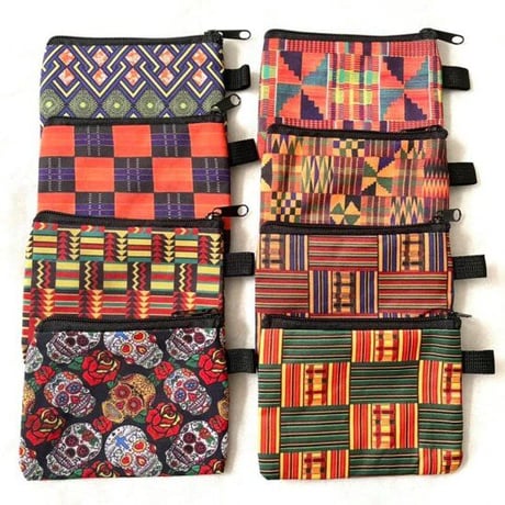 アフリカンプリント　ケンテ　エスニック　総柄　ミニポーチ　African print Kente