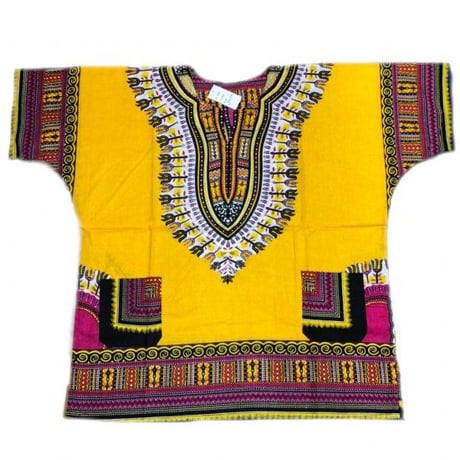 薄手素材　Gold　ユニセックス　男女兼用　ダシキ　Dashiki　半袖シャツ　アフリカンプリント　民族衣装　 ヒッピー　hiphop