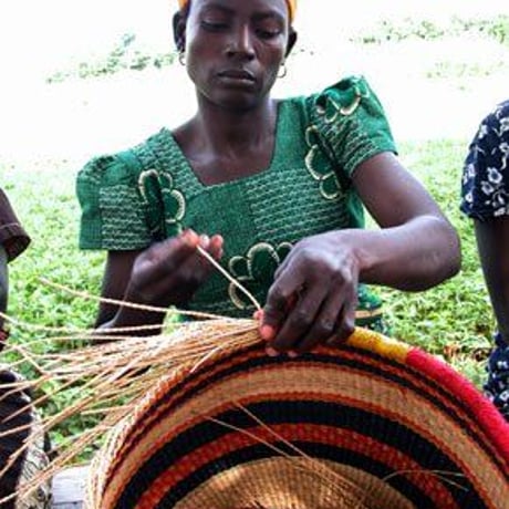 Made in Ghana　アフリカ　ガーナ　ハンドメイド　レザー　バスケット　ハンドバッグ　Africa Handmade Woven Leather Basket