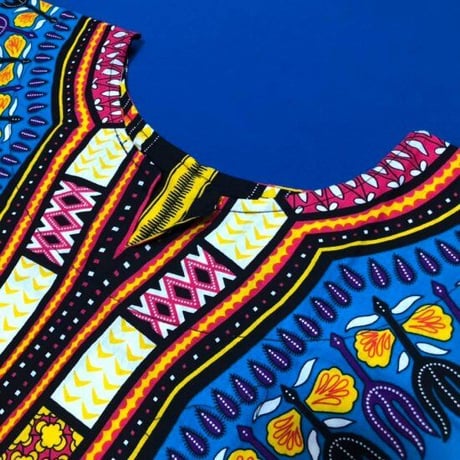 Turquoise　ユニセックス　男女兼用　ダシキ　Dashiki　半袖シャツ　アフリカンプリント　民族衣装　 ヒッピー　hiphop