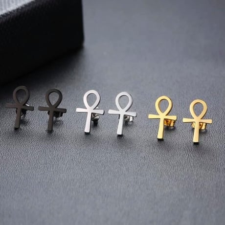 アフリカ　アフリカン　エジプト　Ankh　アンク　ゴールド　シルバー　ブラック　ミニ　ピアス　hiphop