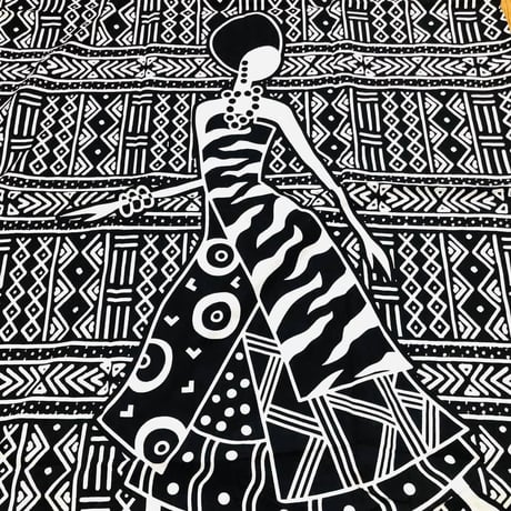 2色　Mud print　アフリカンプリント　カフタン　ワンピース　ヘッドラップ付き　Africa woman printing Kaftan 06