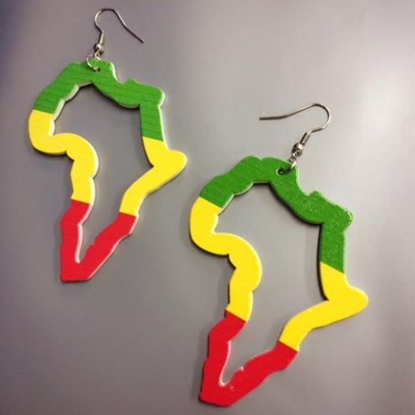 アフリカ　アフリカ大陸　木製　ラスタカラー　レゲエ　ウッドピアス　Africa African Map Jamaica Raggae