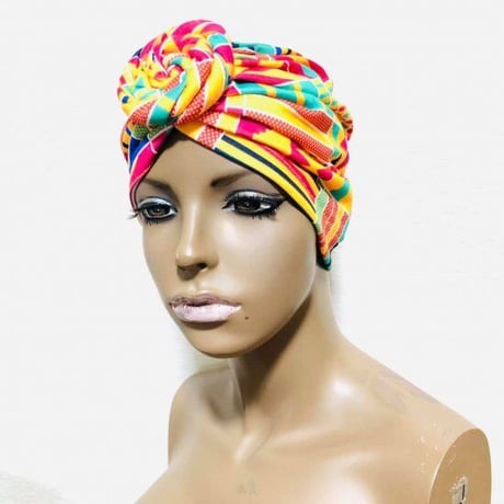 アフリカンプリント　らくらくターバン　ターバン帽子　ヘッドラップ　African print Head wrap
