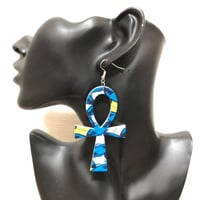 アンク×アフリカンプリント　ウッド　木製　アフリカ　エジプト　Egypt　Ankh　ピアス