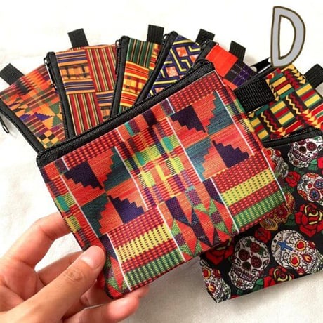 アフリカンプリント　ケンテ　エスニック　総柄　ミニポーチ　African print Kente