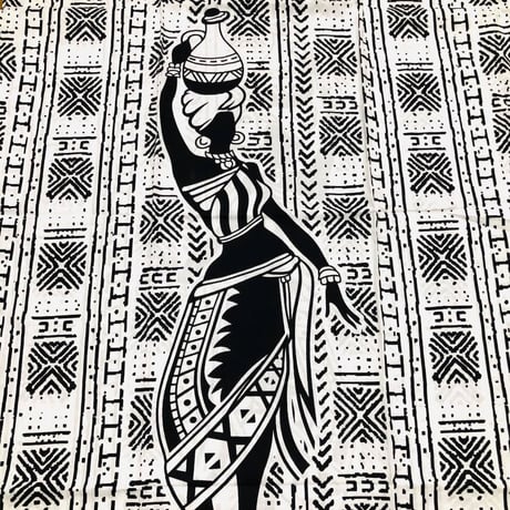2色　Mud print　アフリカンプリント　カフタン　ワンピース　ヘッドラップ付き　Africa woman printing Kaftan 05