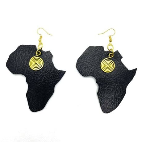 Made in Kenya　アフリカ　ケニア　レザー × 真鍮　アフリカ大陸　ピアス　Leather & Brass Africa Earrings