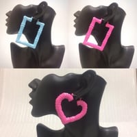 7cm/5cm　hiphop　カラー　カラフル　ハート　四角　バンブーピアス　ヒップホップ