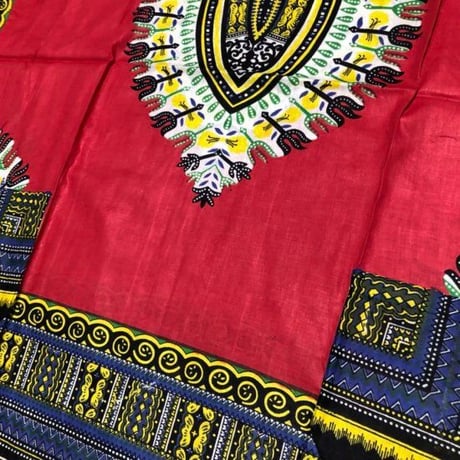 薄手素材　Red　ユニセックス　男女兼用　ダシキ　Dashiki　半袖シャツ　アフリカンプリント　民族衣装　 ヒッピー　hiphop