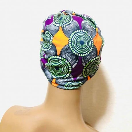 アフリカンプリント　らくらくターバン　ターバン帽子　ヘッドラップ　African print Head wrap