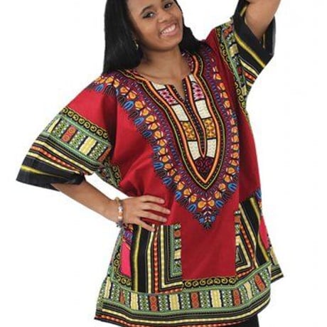 Burgundy　ユニセックス　男女兼用　ダシキ　Dashiki　半袖シャツ　アフリカンプリント　民族衣装　 ヒッピー　hiphop
