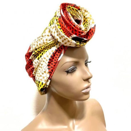 アフリカンプリント　らくらくターバン　ターバン帽子　ヘッドラップ　African print Head wrap