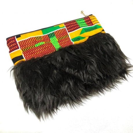 アフリカンプリント　アフリカ布　ファーポーチ　ケンテ　African print porch Kente