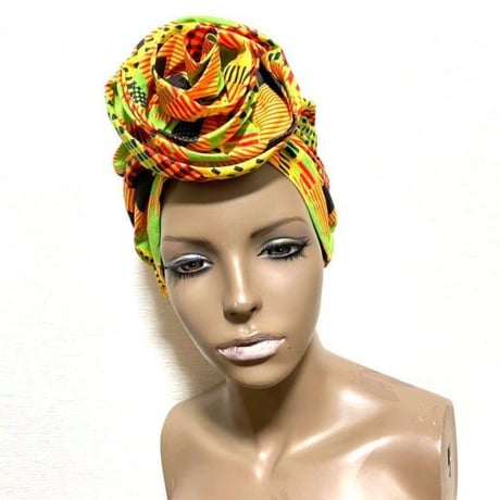 アフリカンプリント　らくらくターバン　ターバン帽子　ヘッドラップ　ケンテ　African print Head wrap