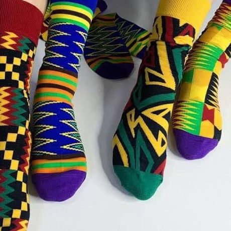 アフリカンプリント　ケンテ　靴下　ソックス　African print kente socks