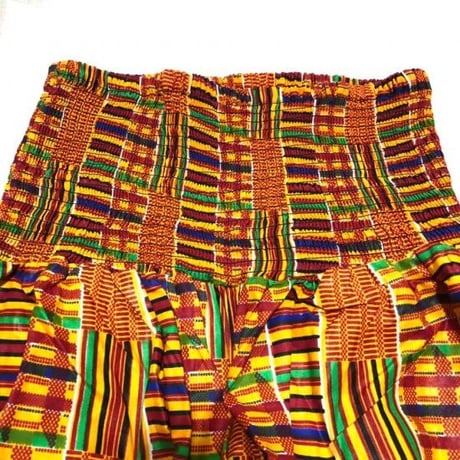 アフリカンプリント　ケンテ　エラスティック　ハーレム　パンツ　ヘッドラップ付　Africa Kente Elastic Harem pants