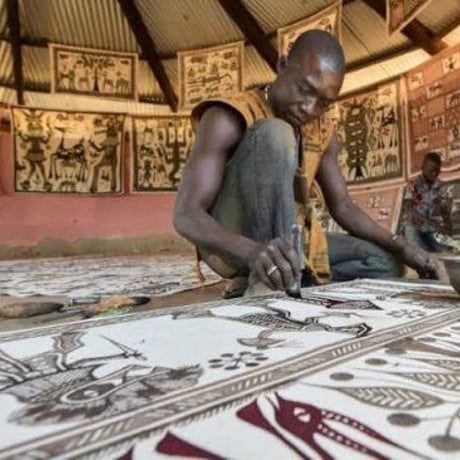 Made in Africa Cote d'Ivoire　手織り　アフリカ　コートジボワール　コロゴ　特大　ハンドメイド　アート　Ivory Coast Korhogo Painting