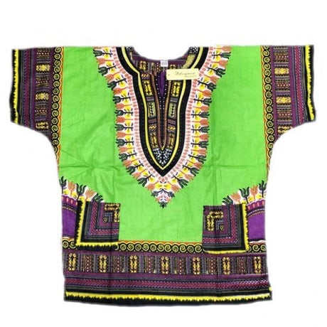 薄手素材　Lime　ユニセックス　男女兼用　ダシキ　Dashiki　半袖シャツ　アフリカンプリント　民族衣装　 ヒッピー　hiphop
