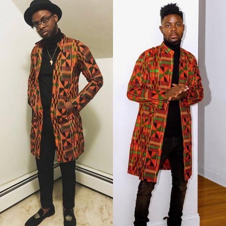 アフリカンプリント　ケンテ　クルタ　長袖　ジャケット　羽織り　Africa Kente Open Kurta