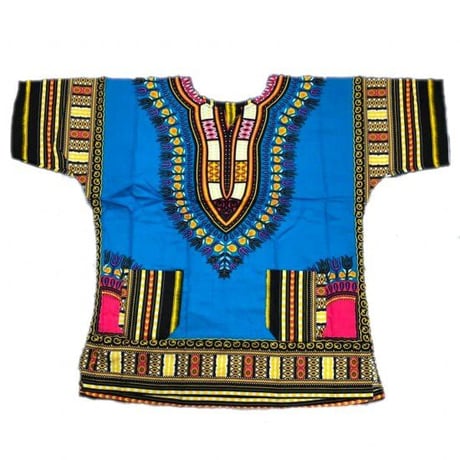 Turquoise　ユニセックス　男女兼用　ダシキ　Dashiki　半袖シャツ　アフリカンプリント　民族衣装　 ヒッピー　hiphop