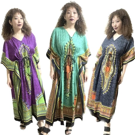 ダシキ　アフリカンプリント　カフタン　ロング　ワンピース　Africa Dashiki Kaftan