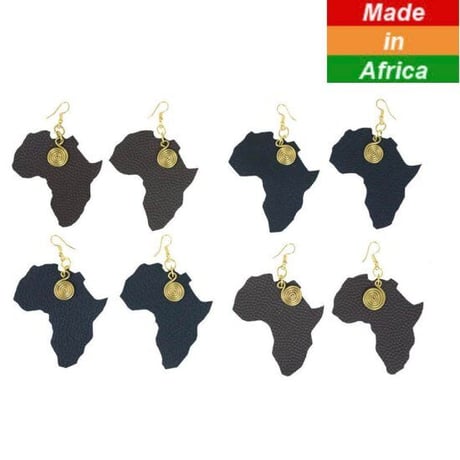 Made in Kenya　アフリカ　ケニア　レザー × 真鍮　アフリカ大陸　ピアス　Leather & Brass Africa Earrings