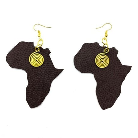 Made in Kenya　アフリカ　ケニア　レザー × 真鍮　アフリカ大陸　ピアス　Leather & Brass Africa Earrings