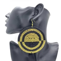 8cm　hiphop　サークル　ジルコニア　ピアス　ビッグサイズ　ブラック×ゴールド　ヒップホップ