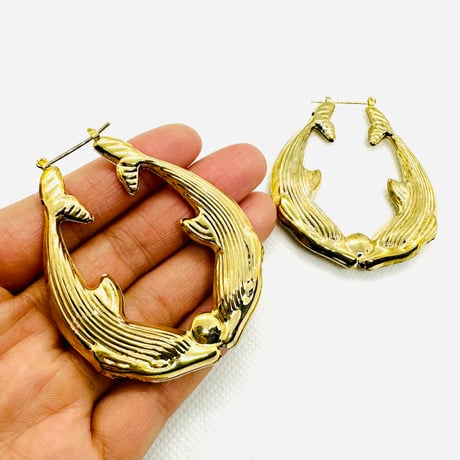 在庫処分SALE　イルカ　ゴールド　ピアス　ヒップホップ　90年代　90’s hiphop Bling Bling