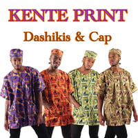 アフリカンプリント　ハット付き　ケンテ　半袖　ダシキ　African print Kente Dashiki & Cap