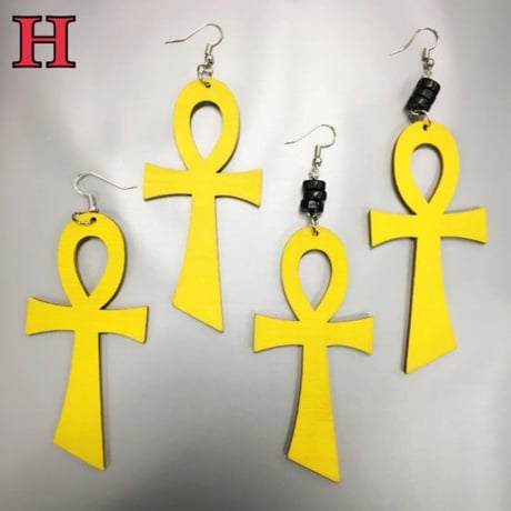 ウッド　木製　アフリカ　アフリカン　エジプト　Egypt　アンク　Ankh　ピアス