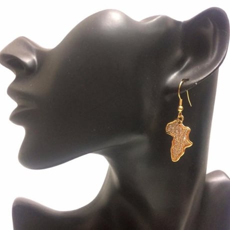 18KGP　アフリカ　アフリカ大陸　ジルコニア　ピアス　hiphop 18K Gold Plated African Map