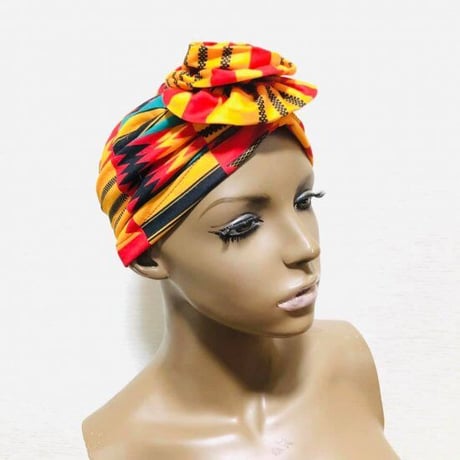 アフリカンプリント　らくらくターバン　ターバン帽子　ヘッドラップ　African print Head wrap