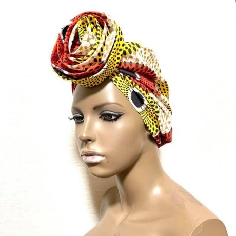 アフリカンプリント　らくらくターバン　ターバン帽子　ヘッドラップ　African print Head wrap