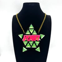 在庫処分SALE　POW!  グリーン×ピンク　星　スター　ネックレス　ヒップホップ　90年代　90’s hiphop Bling Bling