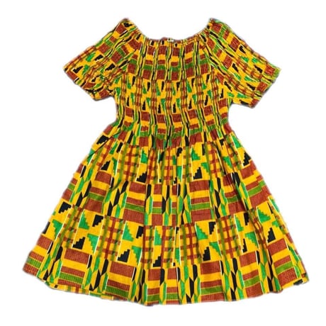 USED SALE !!!  フリーサイズ　ケンテ　アフリカンプリント　オフショルダー　ワンピース　African Print kente
