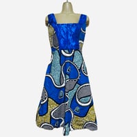 USED Made in Africa Congo アフリカンプリント　ブルー　ドレス　ワンピース　African print dress