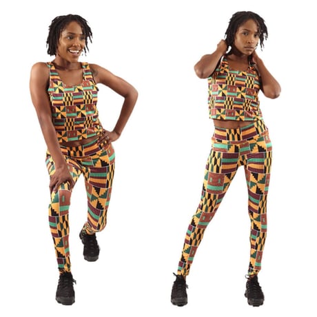 アフリカンプリント　ケンテ　トップス　レギンス　セット　African print Kente Top & Legging set