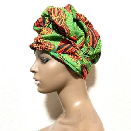 アフリカンプリント　ボンネット　キャップ　らくらくターバン　ターバン帽子　ヘッドラップ　African print Bonnet cap Head wrap
