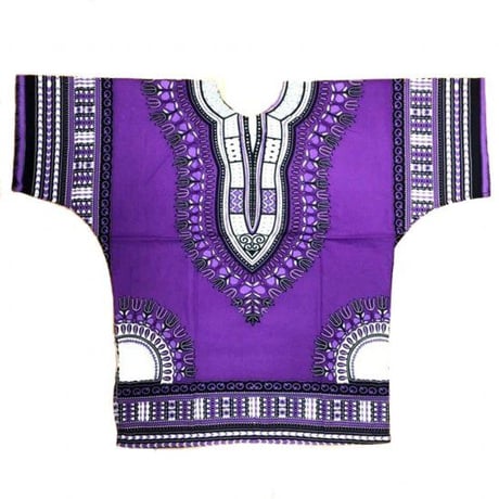 パープル　ユニセックス　男女兼用　ダシキ　Dashiki　半袖シャツ　アフリカンプリント　民族衣装　 ヒッピー　hiphop